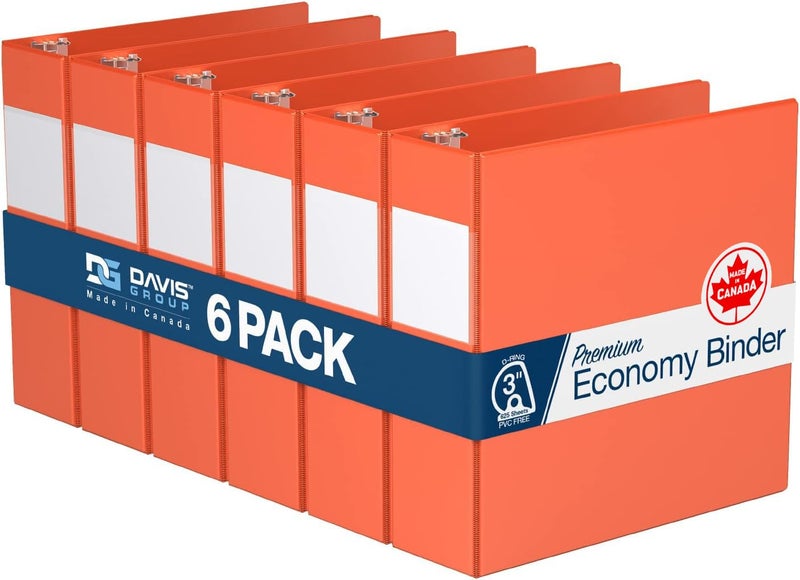 Davis Group Premium Economy 6-Pack 3-Ring Binders for School or Office, D-Ring Binders, 3 Inch, Orange - Image 1